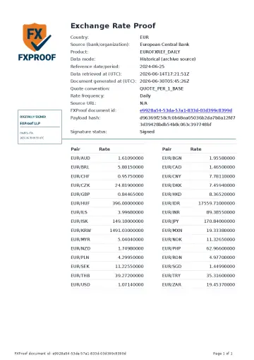 European Central Bank Signed FXProof Proof PDF preview