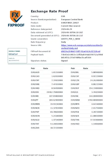 European Central Bank FXProof sample preview